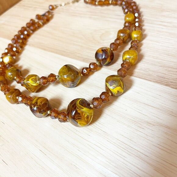 Vintage MCM Double Strand Lucite Jewelry Necklace Butterscotch Amber Germany - Picture 3 of 16